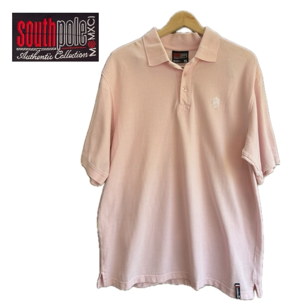 South Pole Men’s Pale Pink Polo Shirt Classic Crest Short Sleeves Size XLarge